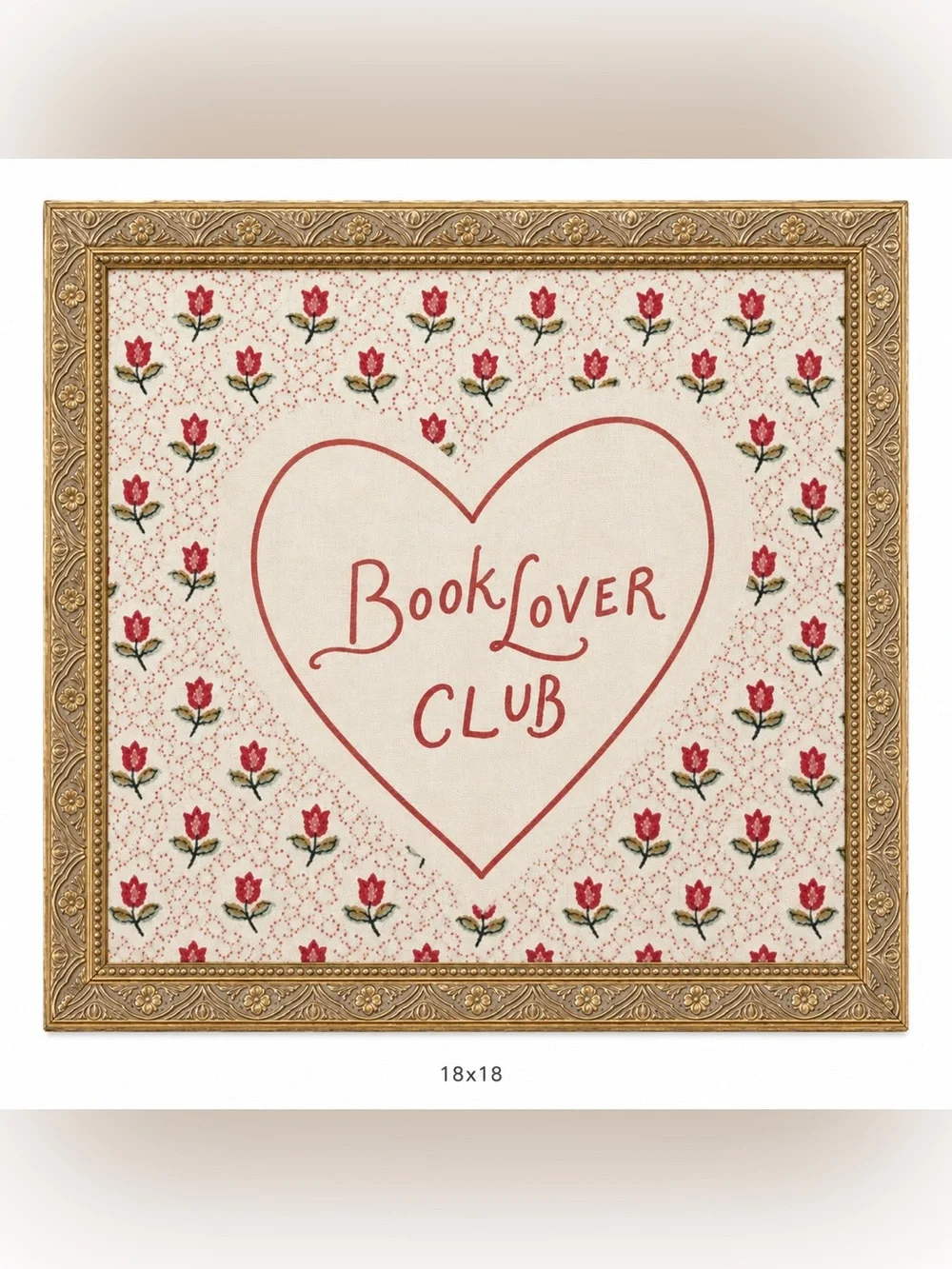 Book Lover Club Heart Wall Art - Pink Floral Design 18x18- Petal Lane